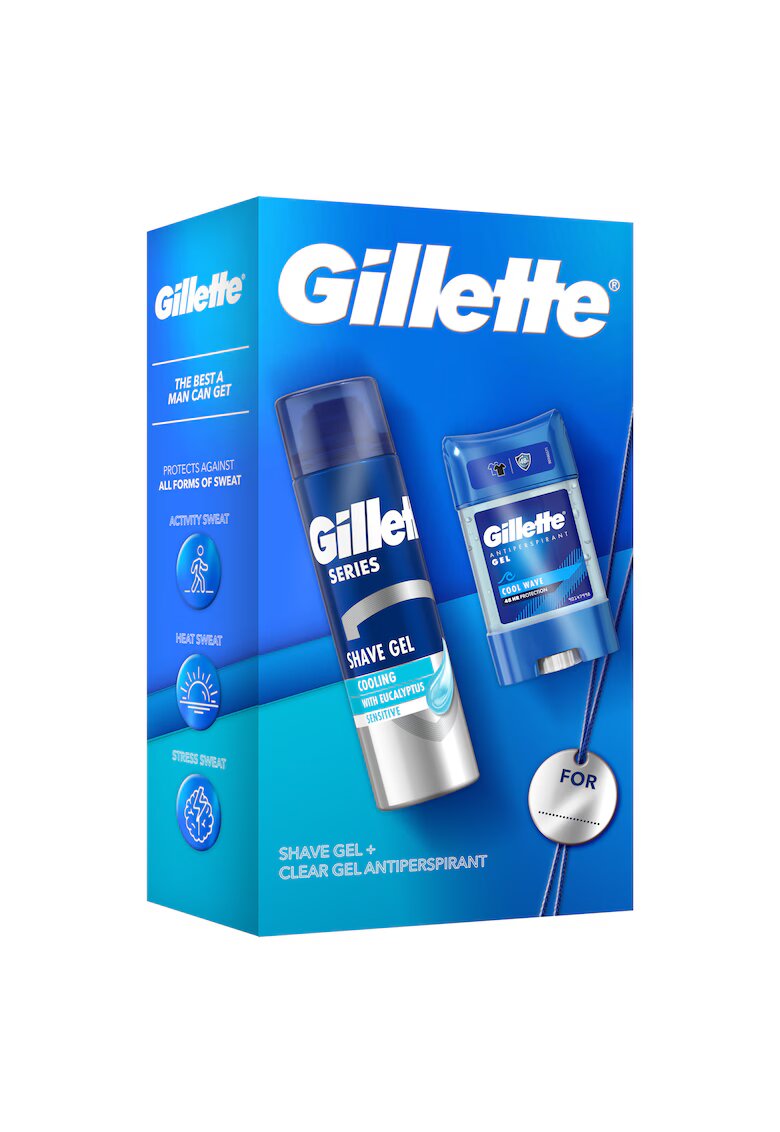 Gillette Set Cadou Ingrijire Personala: Deodorant antiperspirant stick Clear Gel Cool Wave 70 ml - Gel de ras cu efect racoritor Series cu eucalipt 200 ml