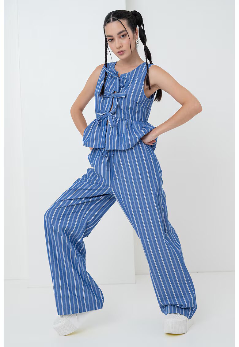 Gina Tricot Bluza cu aplicatii funda cu model in dungi - Alb/Albastru inchis