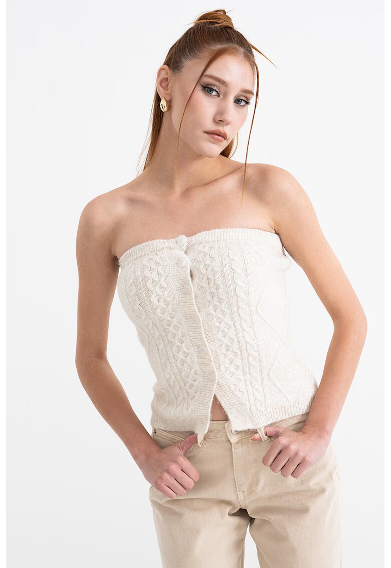 Gina Tricot Bluza cu maneci din tricot - Crem