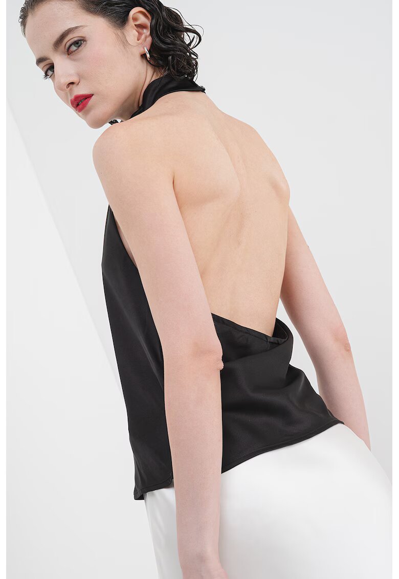 Gina Tricot Bluza de satin cu decupaj pe partea din spate - fara maneci - Negru