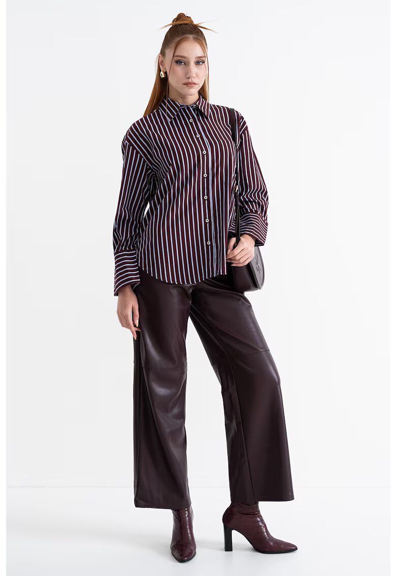 Gina Tricot Camasa lejera din bumbac organic cu model in dungi - Alb/Visiniu/Albastru deschis