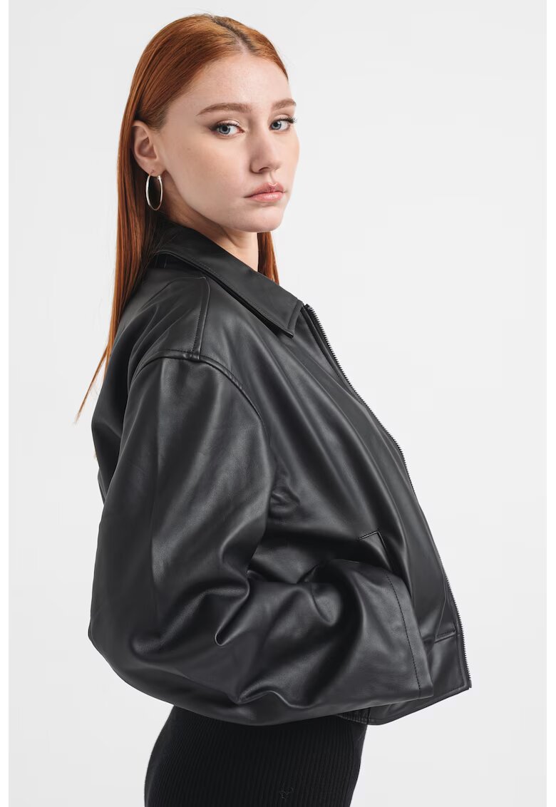 Gina Tricot Jacheta crop din piele ecologica - Negru