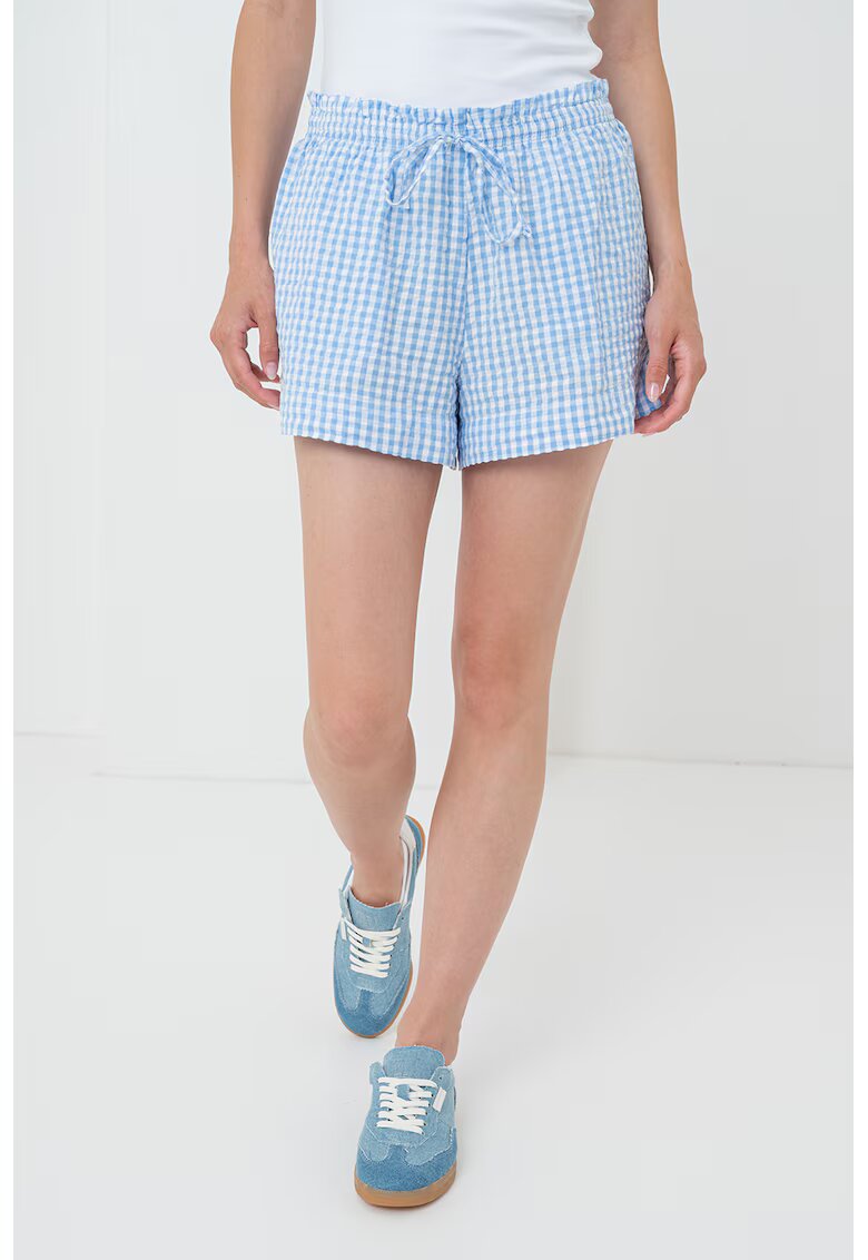 Gina Tricot Pantaloni scurti cu snur si model in carouri - Alb