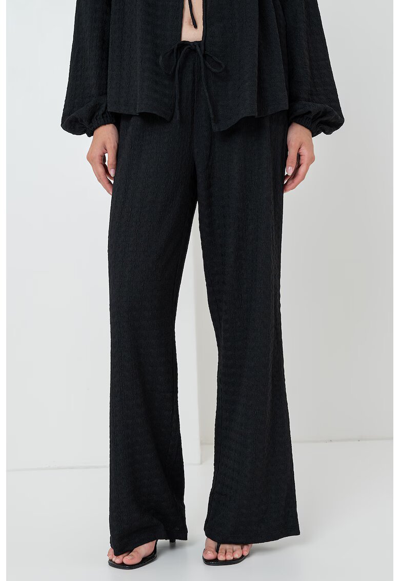 Gina Tricot Pantaloni tricotati cu croiala ampla si snururi - Negru