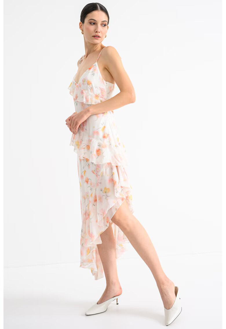 Gina Tricot Rochie asimetrica cu model floral - Alb/Verde/Roz
