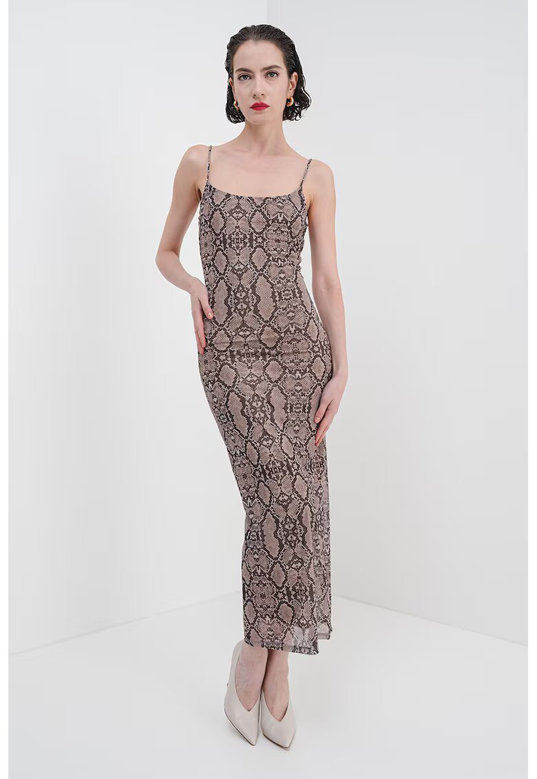 Gina Tricot Rochie dreapta cu animal print si decolteu patrat - Maro inchis/Maro
