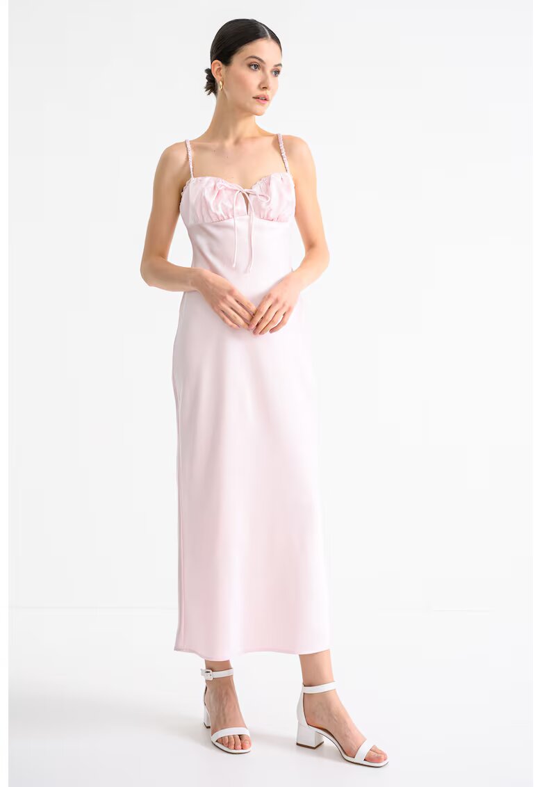 Gina Tricot Rochie midi satinata cu bretele elastice - Roz pastel
