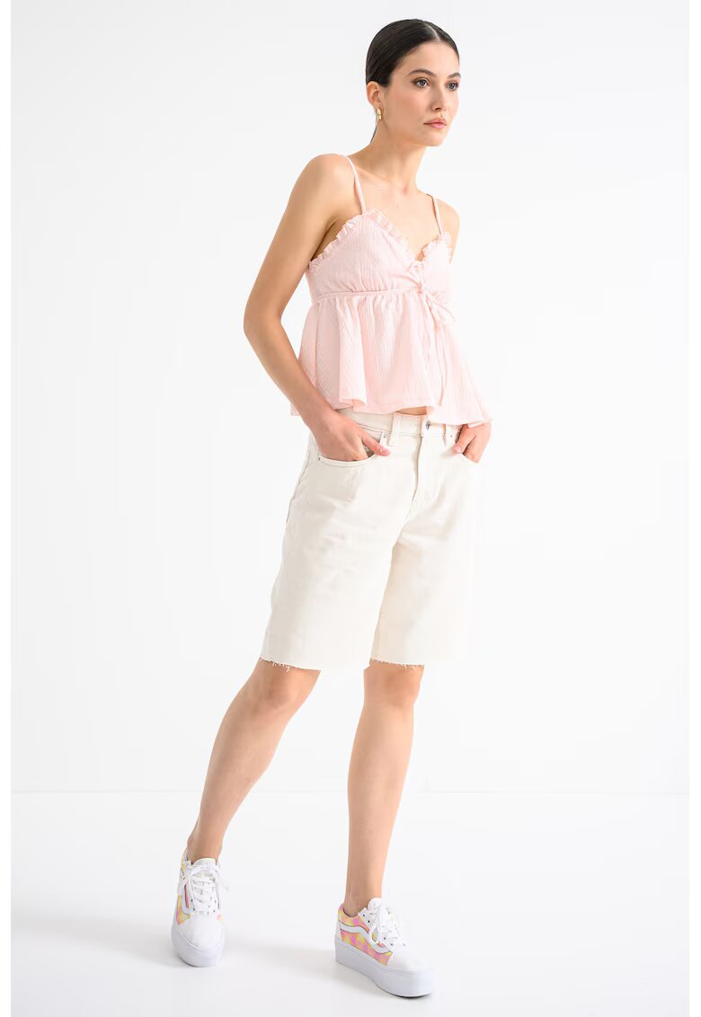 Gina Tricot Top cu decolteu in V si bretele inguste - Roz pal