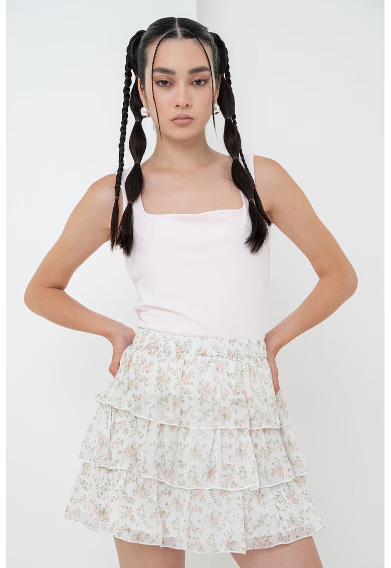 Gina Tricot Top din amestec de bumbac organic cu decolteu patrat - Roz pastel
