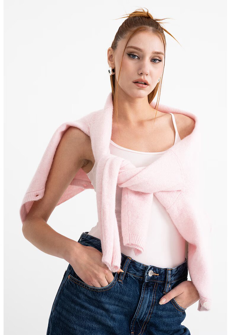 Gina Tricot Top din amestec de modal cu decolteu adanc pe partea din spate - Roz pal