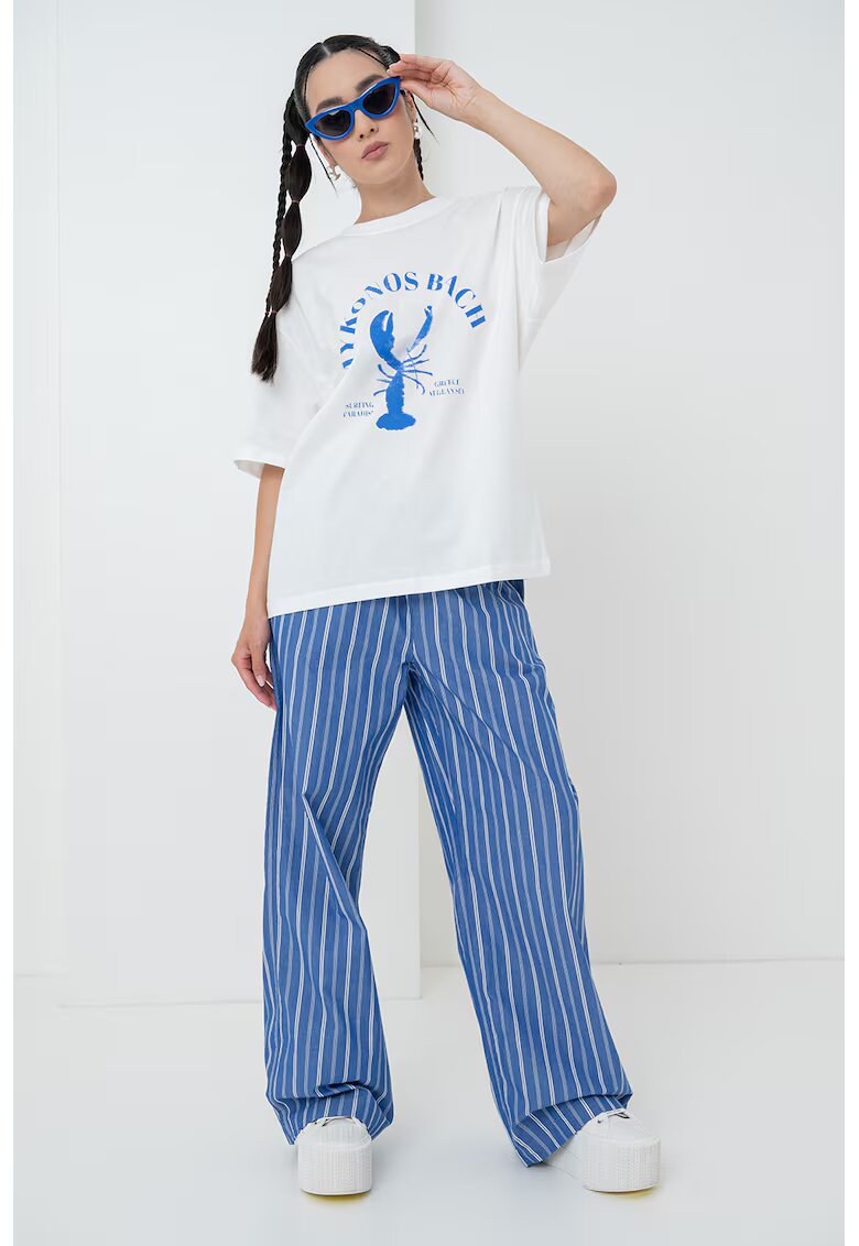 Gina Tricot Tricou din bumbac cu imprimeu text - Albastru