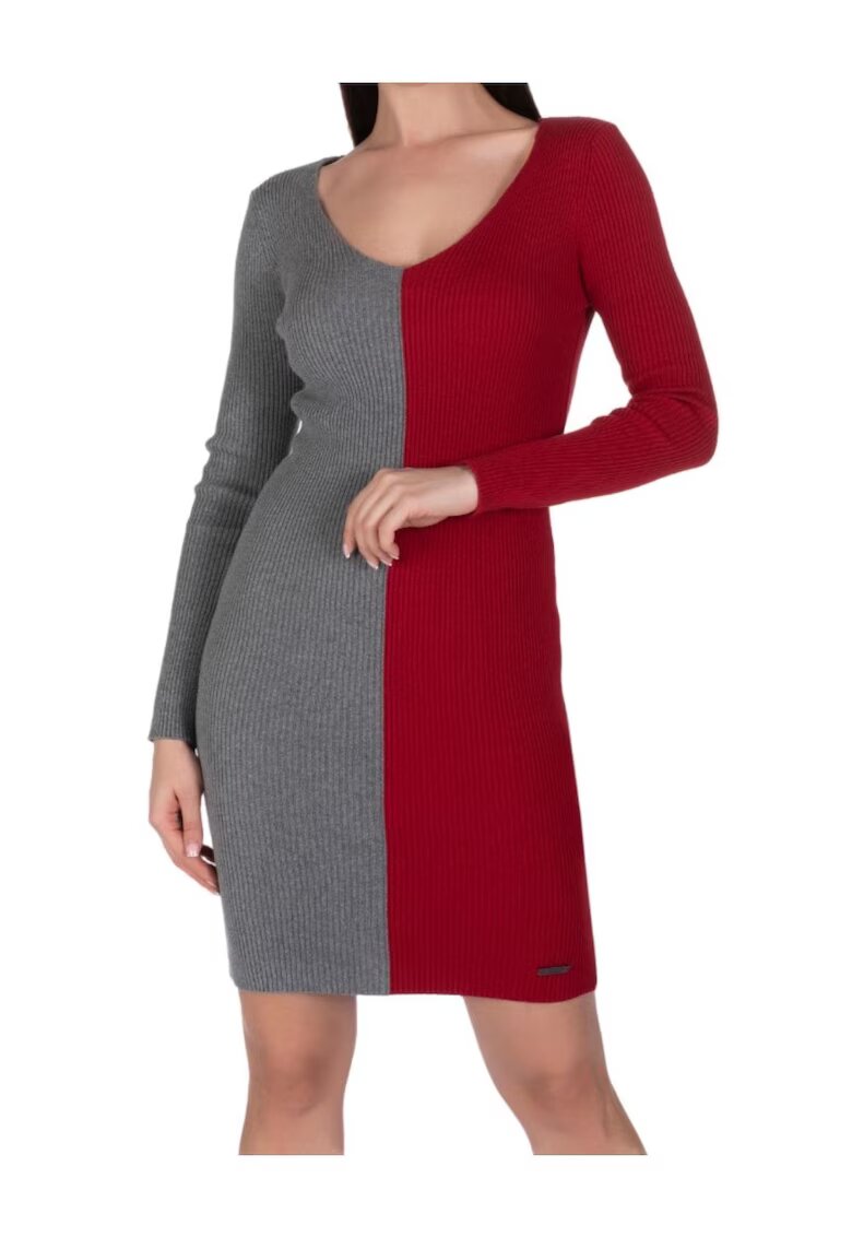 Giorgio di Mare Rochie de dama bicolor - maneca lunga - gri rosu - bumbac -