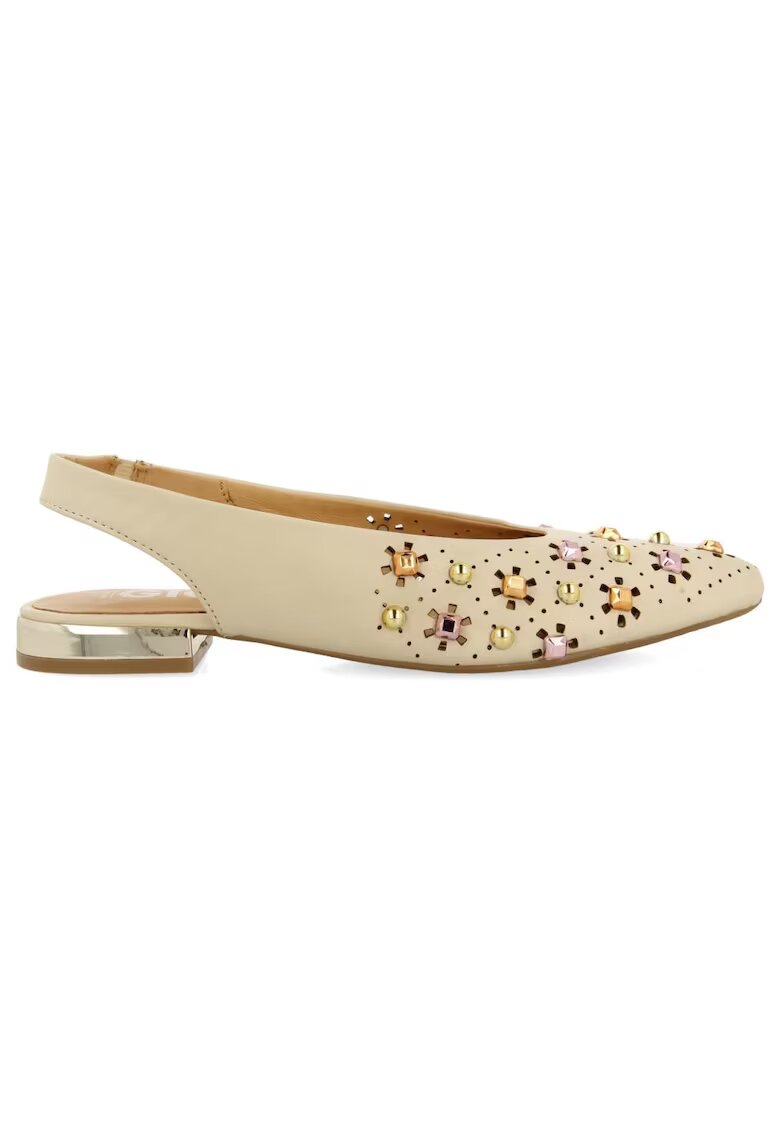 Gioseppo Balerini slingback de piele cu perforatii si varf ascutit - Alb murdar