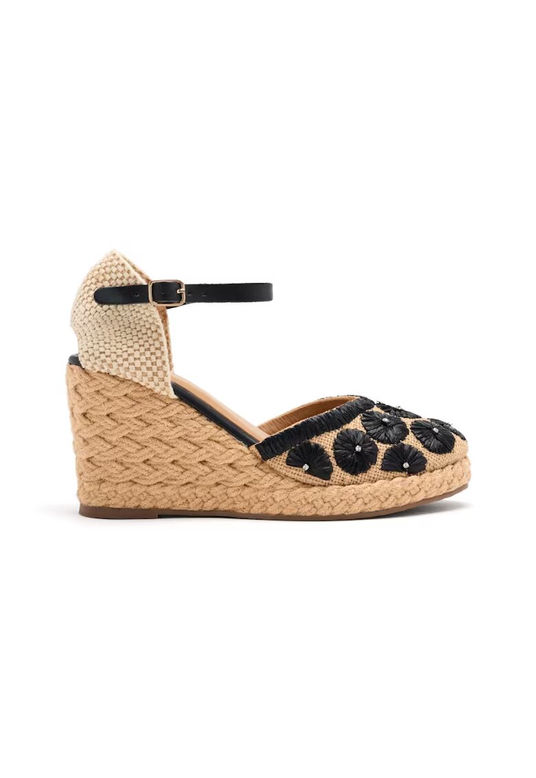 Gioseppo Espadrile tesute cu talpa wedge si garnituri din piele - Negru