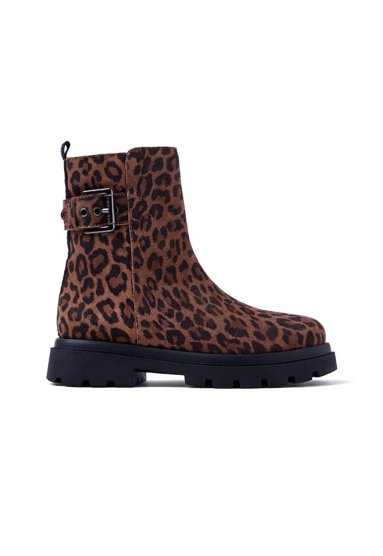 Gioseppo Ghete de piele intoarsa cu animal print - Maro