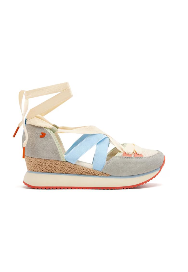 Gioseppo Pantofi cu talpa wedge si insertii din piele intoarsa - Rosu/Albastru