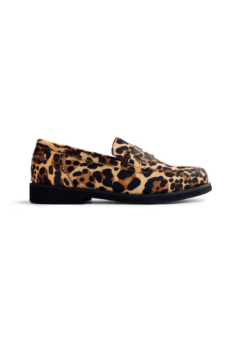 Gioseppo Pantofi loafer de piele cu par scurt si animal print Eveleth - Maro