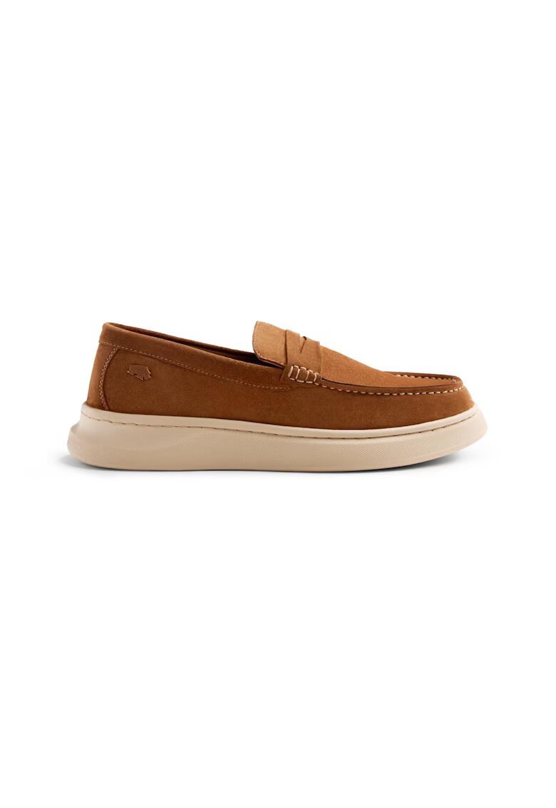 Gioseppo Pantofi loafer penny flatform de piele intoarsa - Maro