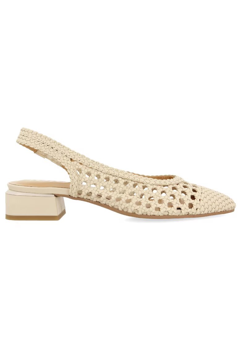 Gioseppo Pantofi slingback de piele cu perforatii - Alb murdar