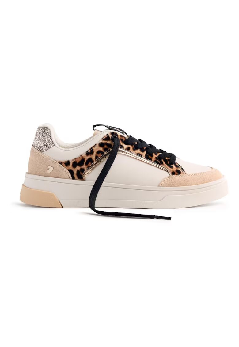 Gioseppo Pantofi sport de piele cu garnituri cu animal print - Maro