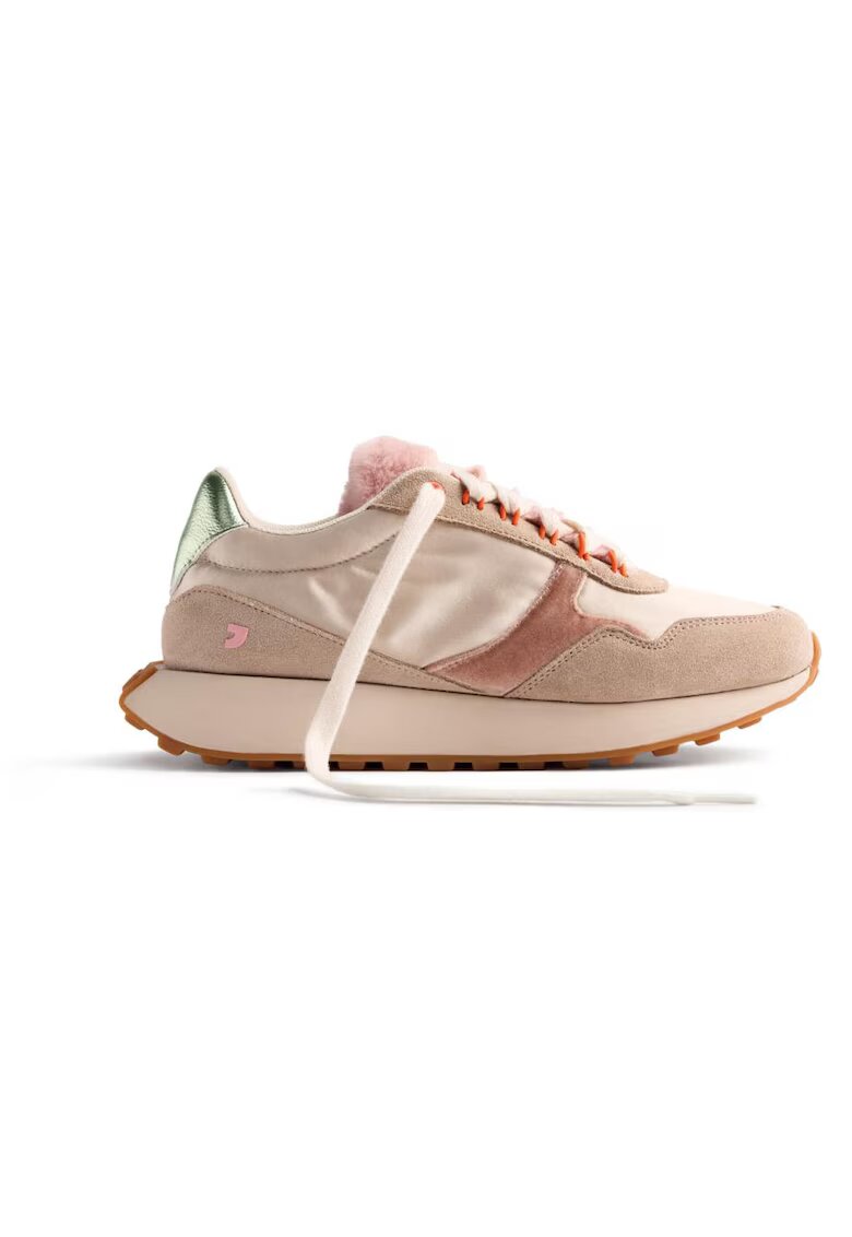 Gioseppo Pantofi sport de piele intoarsa cu garnituri textile si stralucitoare - Bej
