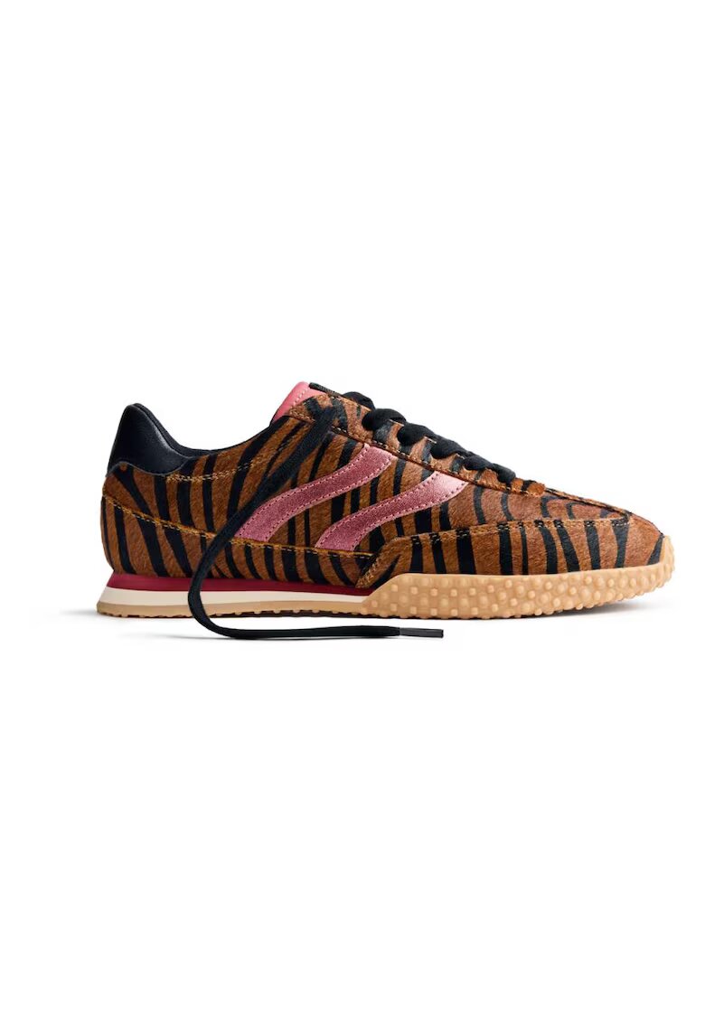 Gioseppo Pantofi sport din piele cu par scurt si piele cu animal print - Caramel/Alb murdar