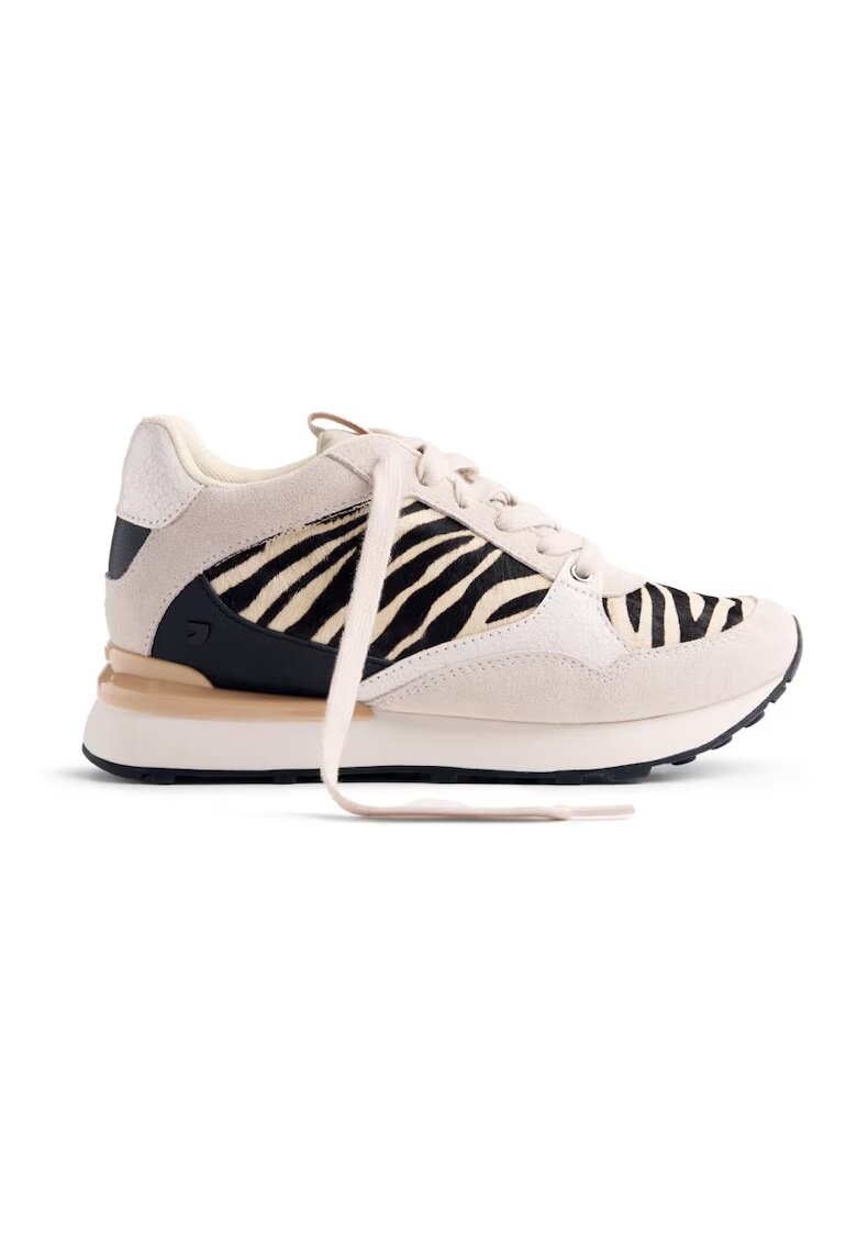 Gioseppo Pantofi sport wedge cu animal print si insertii de piele intoarsa - Alb/Negru