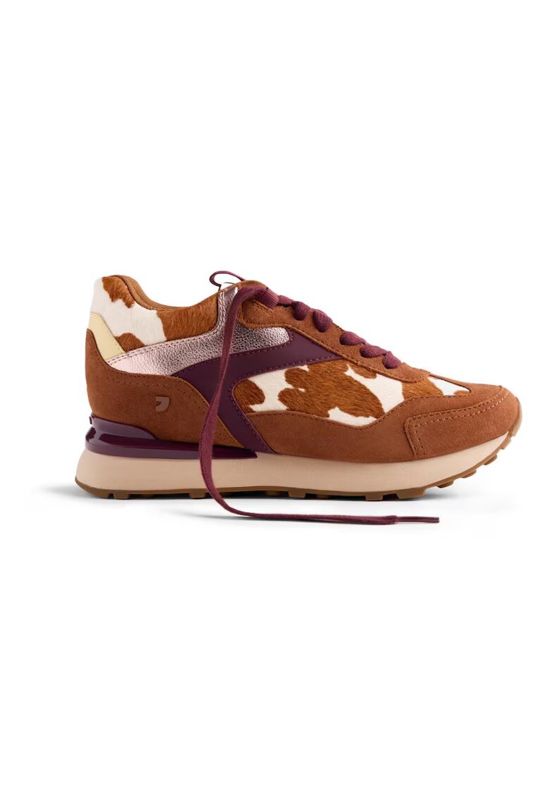 Gioseppo Pantofi sport wedge de piele cu animal print - Caramel/Alb murdar