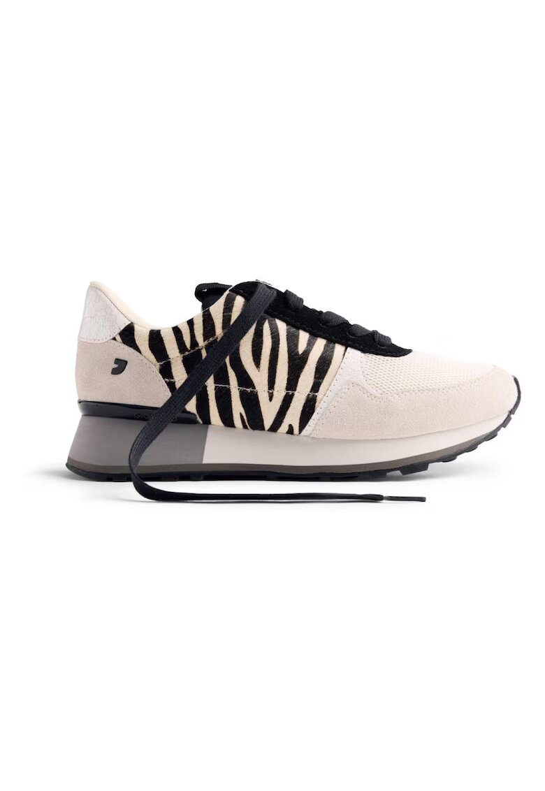 Gioseppo Pantofi sport wedge de piele intoarsa cu animal print - Alb/Negru