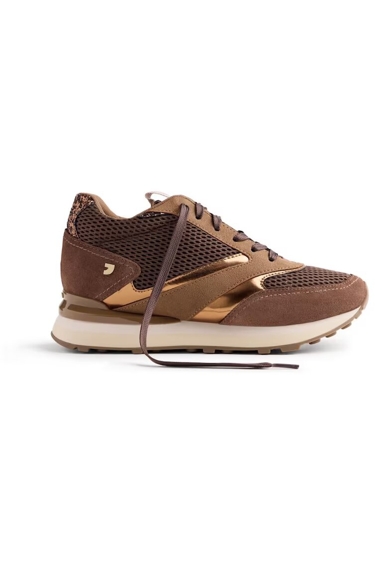 Gioseppo Pantofi sport wedge de plasa cu insertii de piele intoarsa - Maro taupe