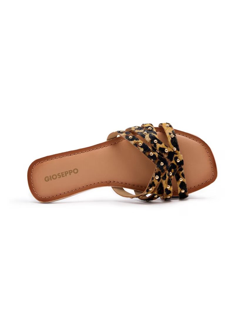 Gioseppo Papuci din piele cu toc si animal print Isabelle - Maro inchis/Maro nisip