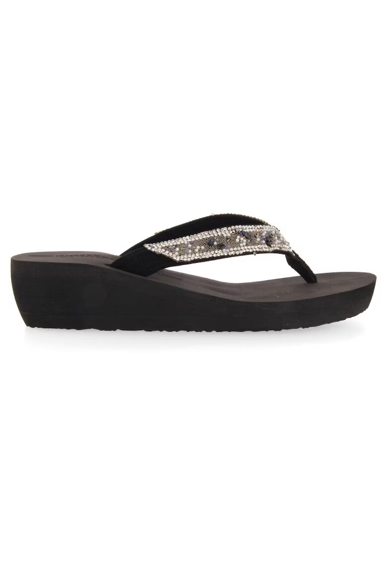 Gioseppo Papuci wedge cu bareta separatoare - margele si strasuri Mezzago - Negru