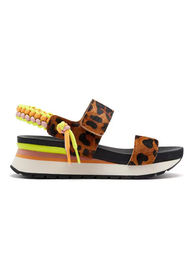 Gioseppo Sandale cu piele cu par scurt si inchidere velcro - Verde/Maro inchis/Maro nisip