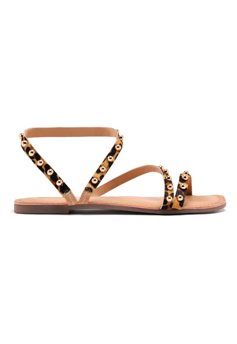 Gioseppo Sandale de piele cu par scurt - cu animal print Ogema - Maro inchis/Maro nisip