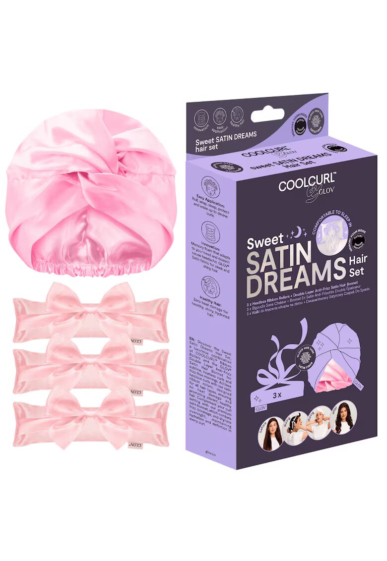 GLOV Set de par Sweet Satin Dreams Pink - un set pentru coafarea parului in timp ce dormi