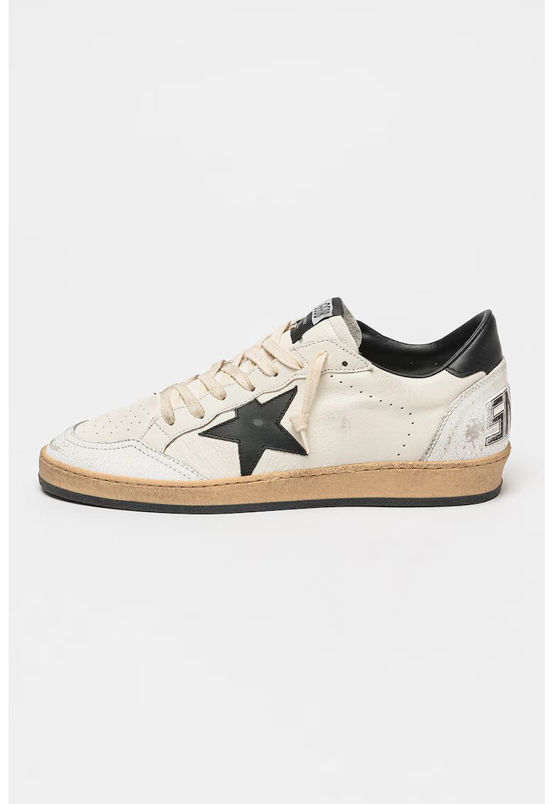 GOLDEN GOOSE Pantofi sport Ball Star din piele cu aspect uzat - Negru/Alb murdar