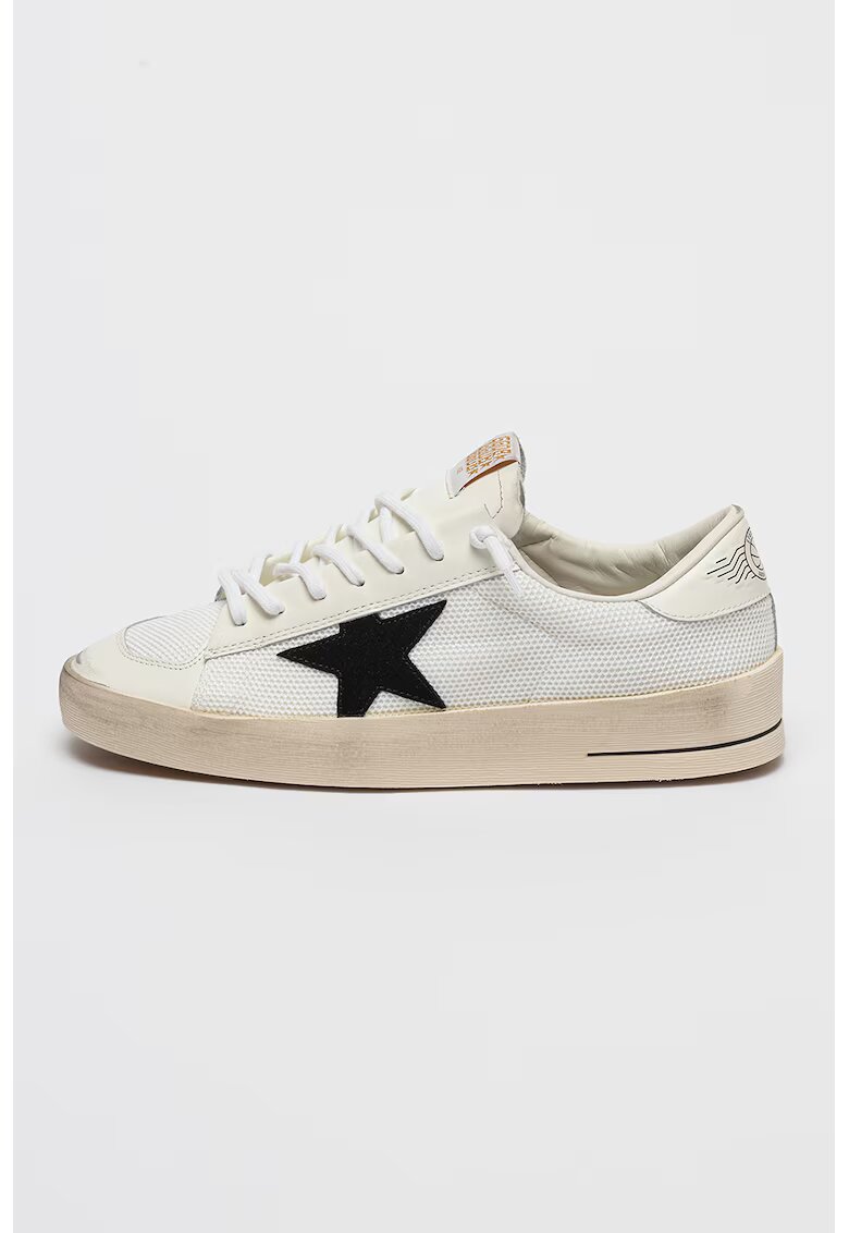 GOLDEN GOOSE Pantofi sport cu detalii de piele Stardan - Negru stins/Alb optic/Alb murdar