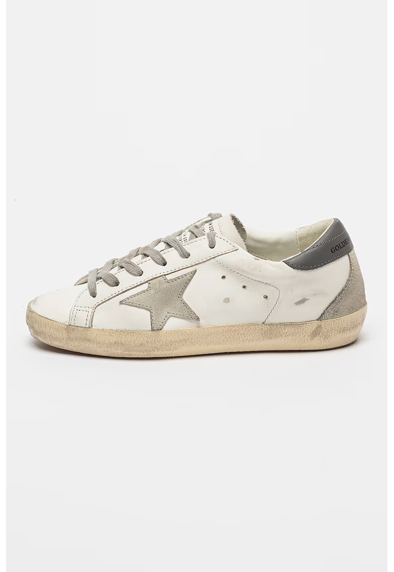 GOLDEN GOOSE Pantofi sport de piele cu insertii stralucitoare si din piele intoarsa Super-Star Classic - Gri/Alb murdar/Bej deschis