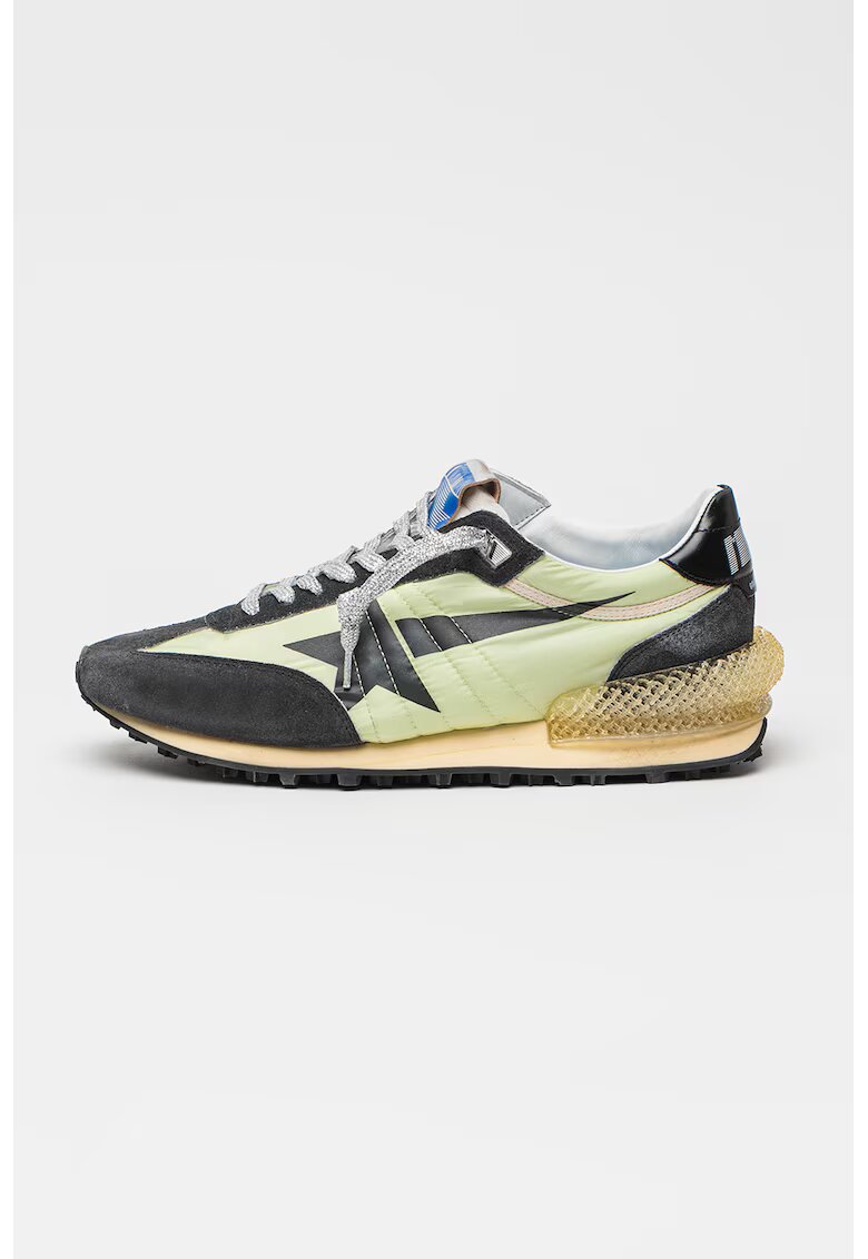 GOLDEN GOOSE Pantofi sport Marathon din material textil cu insertii din piele - Verde deschis/Gri inchis