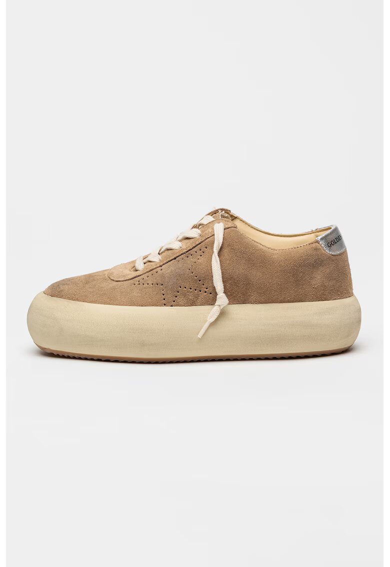 GOLDEN GOOSE Pantofi sport Space din piele intoarsa cu stea in relief - Maro taupe/Argintiu