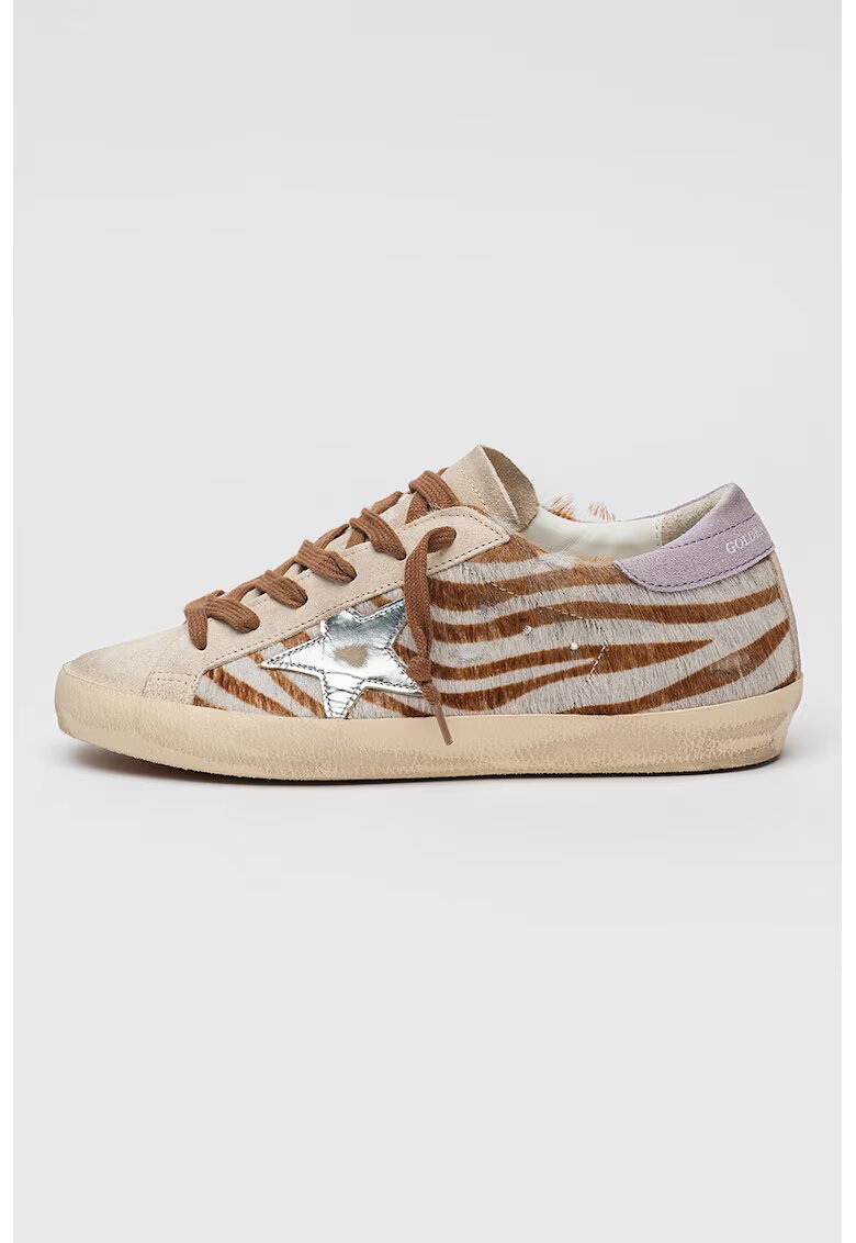 GOLDEN GOOSE Pantofi sport Super-Star cu model animal print si aspect deteriorat - Violet/Maro deschis/Argintiu