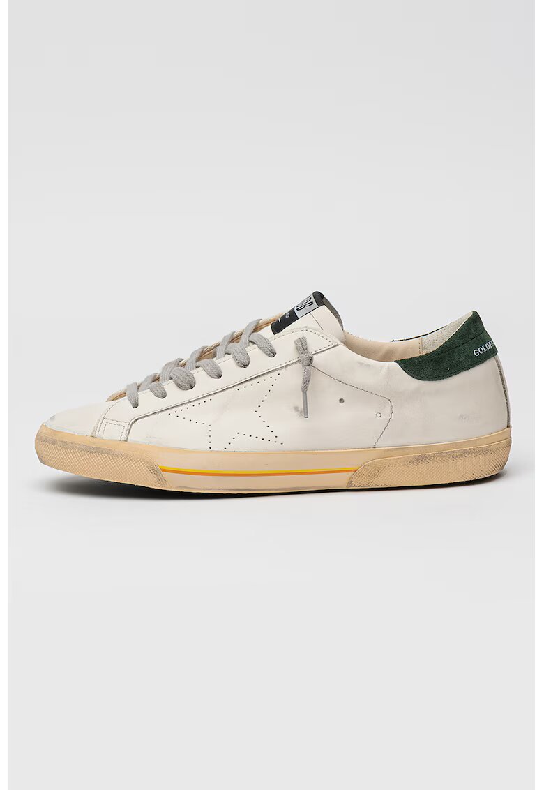 GOLDEN GOOSE Pantofi sport Super-Star de piele cu insertii de piele intoarsa - Alb fildes/Verde englez