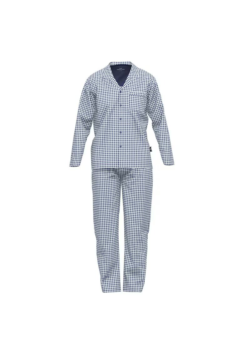 GOTZBURG Pijama in carouri cu revere decupate - Alb/Albastru