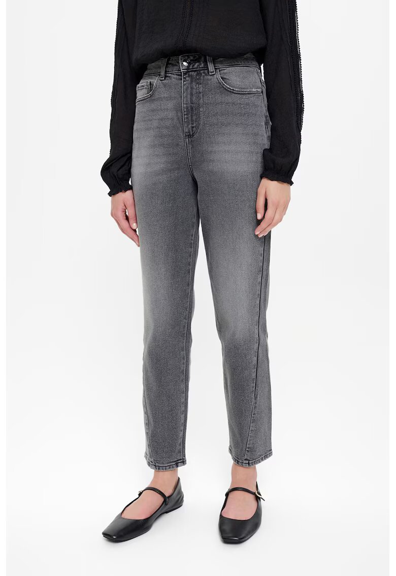 GreenPoint Blugi crop cu aspect decolorat - Gri inchis