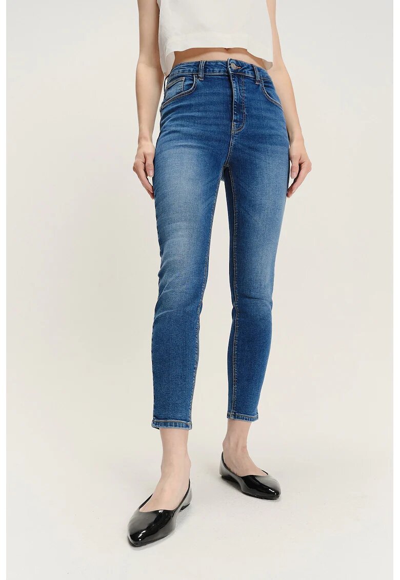 GreenPoint Blugi crop din denim - Albastru melange