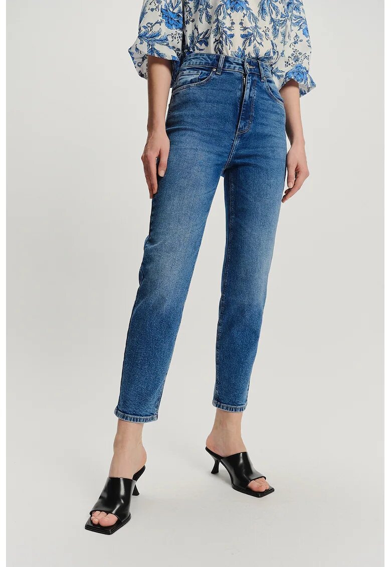 GreenPoint Blugi crop slim-fit din amestec de modal - Albastru melange