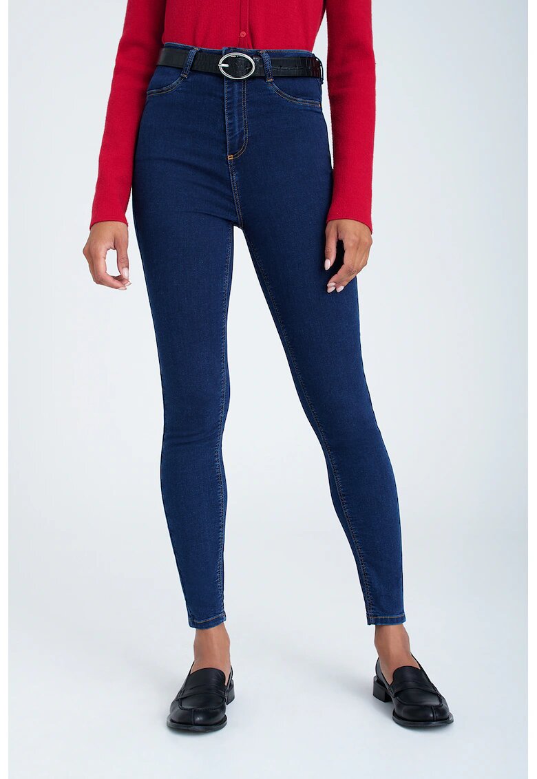 GreenPoint Blugi skinny cu talie inalta1 - Bleumarin