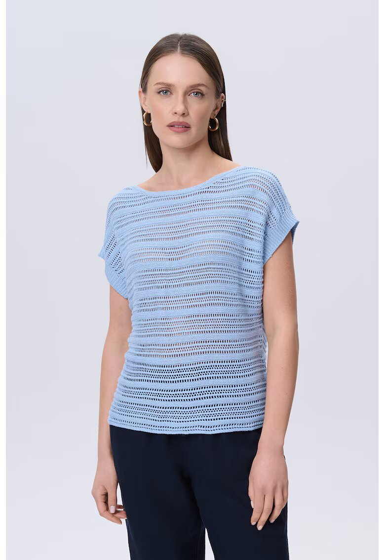 GreenPoint Bluza crosetata cu perforatii - Albastru pastel