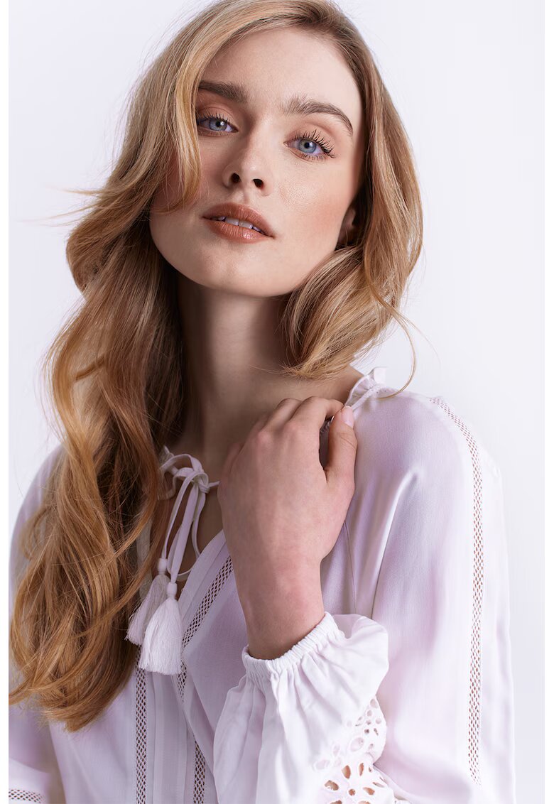 GreenPoint Bluza cu dantela Sangallo - Alb/Alb murdar