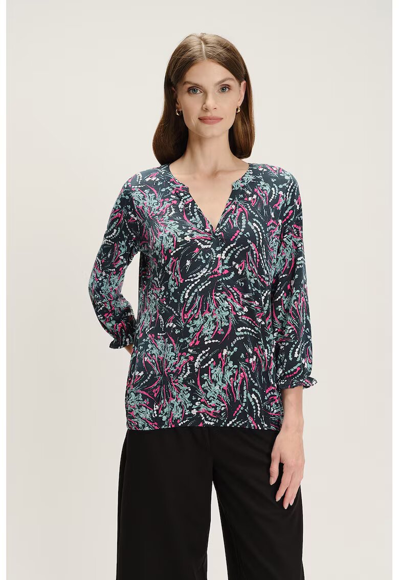 GreenPoint Bluza cu decolteu caftan si model - Negru/Fucsia/Gri cenusiu